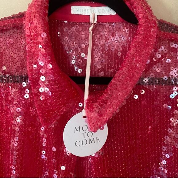 More To Come Wyatt Button Down Top in Hot Pink sequin blouse shirt Revolve - Picture 6 of 8